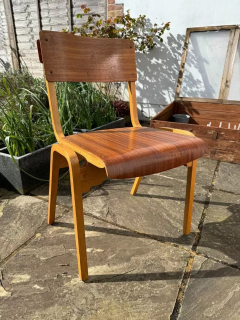 Set of 4 mid century Vintage Wood / Plywood Stacking Chairs