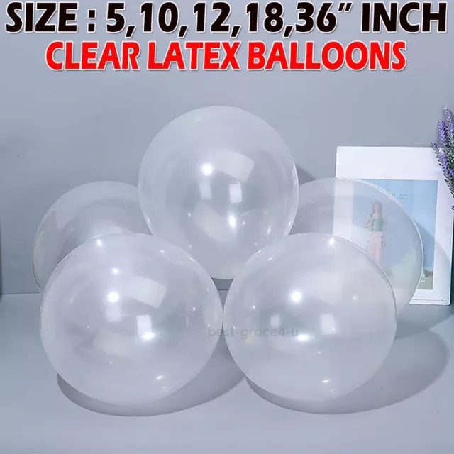 LATEX CLEAR BALLOONS 5",10",12" 18" 36 Helium Party Birthday Wedding Christening