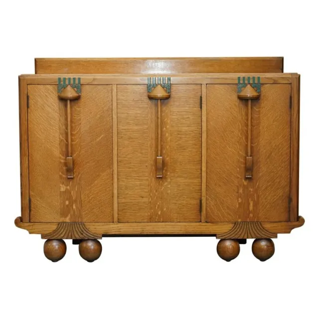 Fine Liberty's Cotswold Art Deco Oak Carved Sideboard Circa 1920 Part Of A Suite