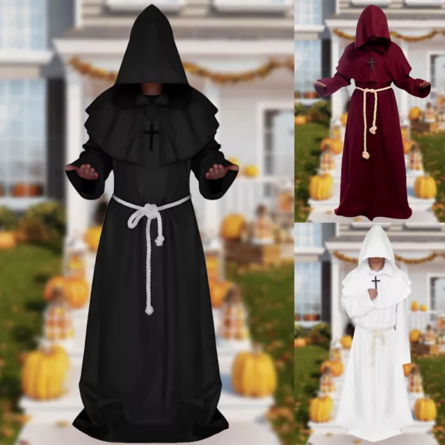 FE# Vintage Style Medieval Robe Oversized Men Death Hooded Robe for Halloween Pa