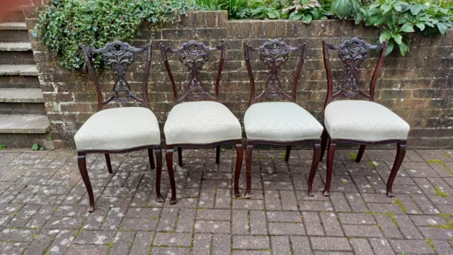 Top Quality Vintage Victorian Set of 4 Mahogany Upholstered Dining Chairs