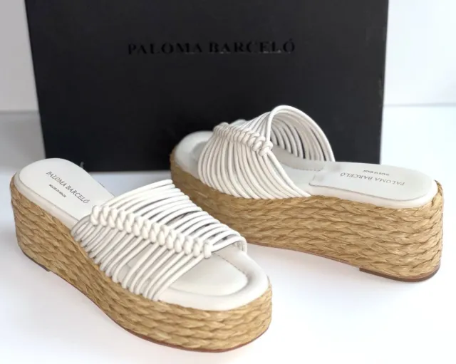Paloma Barcelo Lola Espadrille Platform Sandals Woven Leather White EU 37