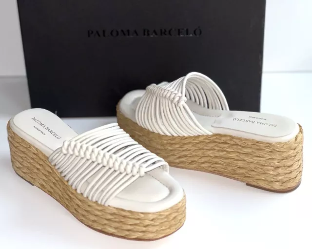 Paloma Barcelo Lola Espadrille Platform Sandals Woven Leather White EU 37