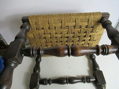 Antique Victorian Attractive Oak Rattan Top Stool Worked Turned 10