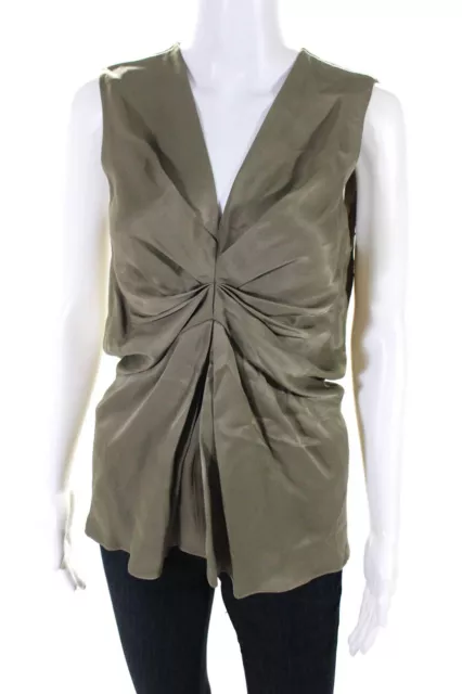 3.1 Phillip Lim Womens Sleeveless V Neck Gathered Blouse Top Brown Size 0