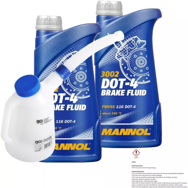 2x 910g MANNOL BREMSFLÜSSIGKEIT DOT4 BREAKE FLUID + FÜLLKANNE für 1L ÖL-WECHSEL