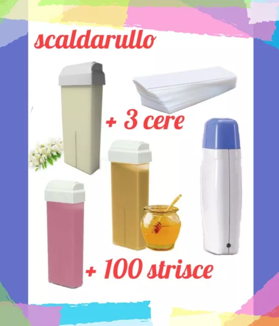 Kit Scaldarullo + 100 Strisce Ceretta + 3 Ricariche Rullo Scalda Cera Roll On