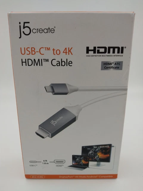 ✅ J5 Create USB-C to 4K  HDMI cable, 6ft