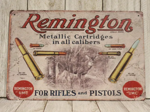 Remington Guns Bullets Ammo Tin Metal Sign Vintage Ad Look Garage  Gun Shop yz
