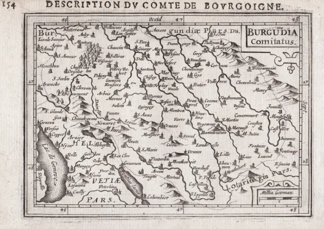 Bourgogne Burgundy Burgund map Karte carte Bertius Hondius gravure 1618
