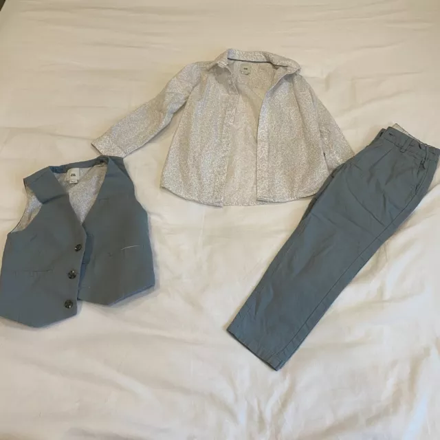River Island Boys Shirt Trousers Suit Waistcoat Grey Age 4-5 Wedding Smart UK