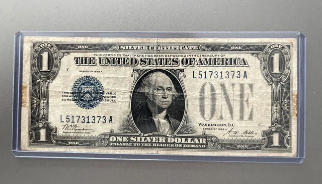 1928A Series ONE DOLLAR $1 SILVER CERTIFICATE FUNNY BACK Blue Seal .