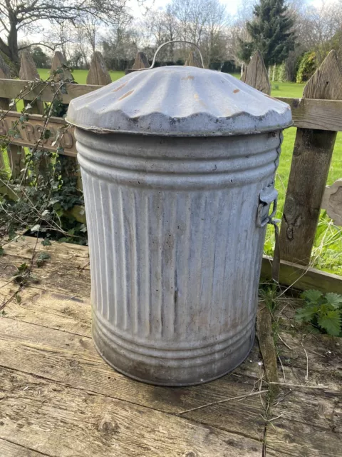 Vintage Solid Galvanised Bin With Lid Garden Planter Feed Bin Olive Tree Etc