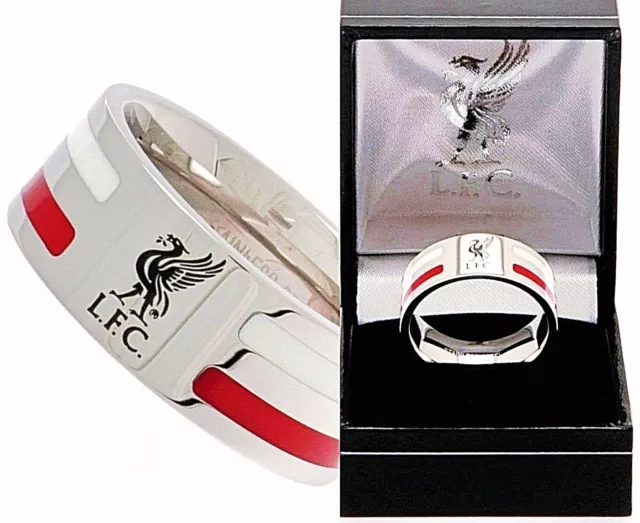 Liverpool Fc Colour Stripe Band Ring - Stainless Steel Complete In Lfc Gift Box