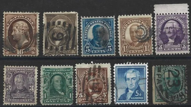 ETATS-UNIS- USA - Lot de 10 timbres oblitérés de 1880 à 1954 "Personnalités"