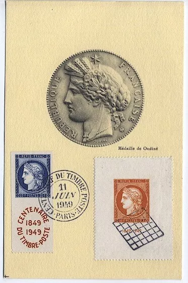 Carte-maximum France n° 831+841 - Centenaire du timbre-poste (34471)