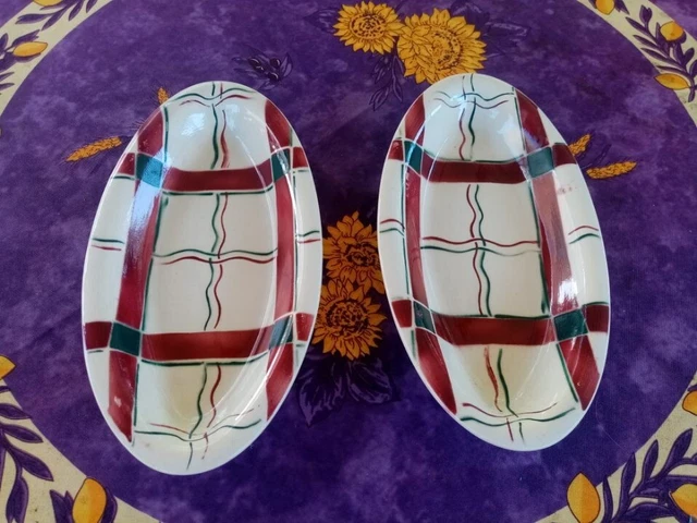 2 Raviers anciens Sarreguemines France Modèle Cambo Art Déco Rouge et Vert