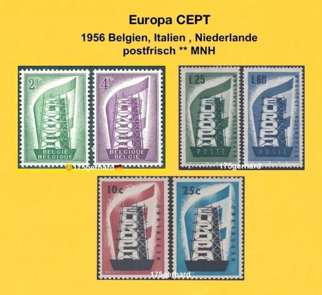 🇩🇪🇬🇧🇮🇹🇪🇸 1956 CEPT - 3 Ausgaben Belgien, Italien, Niederlande ** MNH 191