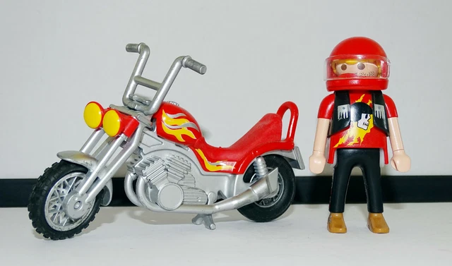 Playmobil Moto De Biker  Americain 5113 +  Motard Original  Equipe Bon Etat