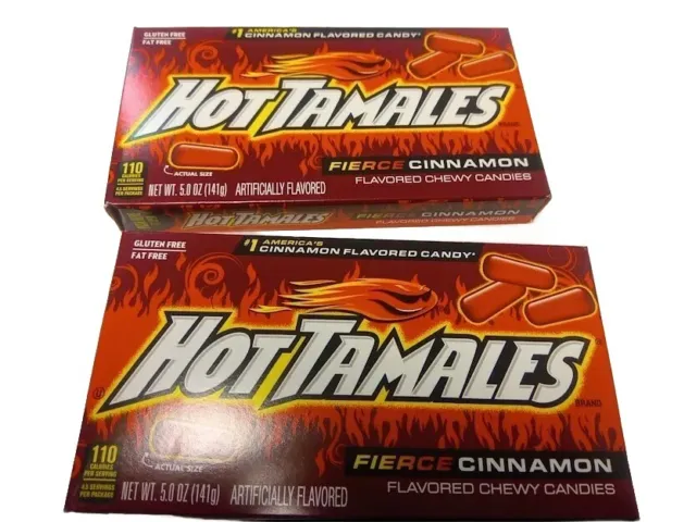 2 Boxes HOT TAMALES Fierce Cinnamon Flavoured Chewy Candies 141g B.B. 02 / 2024