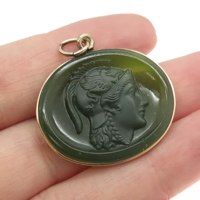 Gold Filled Antique Victorian Real Carved Jade Greek Perseus Cameo Pendant
