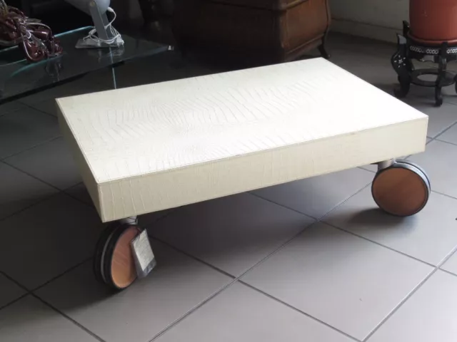 Petite Table Avec Roues en Bois Et Cuir Design Décor Italien Adduci Certificat