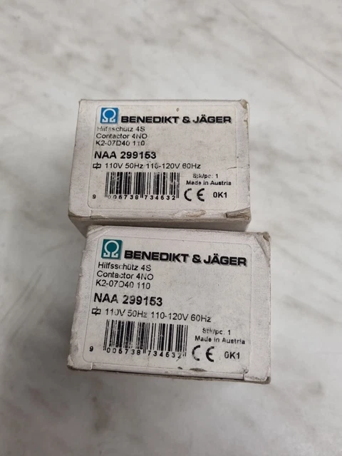 2x Benedikt & Jager Contactor K2-07D40-110  110-120 VAC