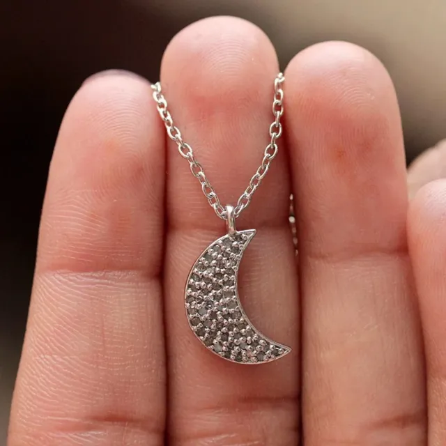 Crescent Moon Pendant,Pave Diamond Pendant,925 Sterling Silver,Handmade Jewelry