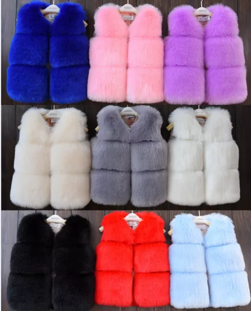 Kids Girls Luxury Faux Fur Vest Thick Warm Gilet Waistcoat Coat Furry Jacket