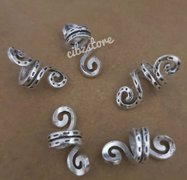 5Pcs Dreadlock Beads Hair Cuff Clip Ring Viking Beard Ponytail Adjustable Silver