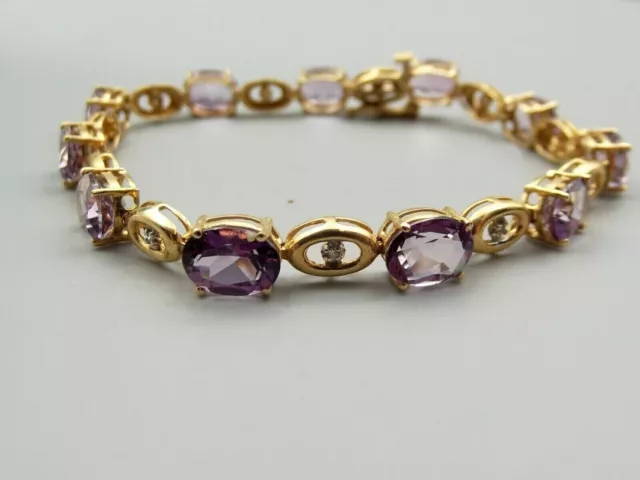 12Ct Oval Lab-Created Amethyst Women's Tennis Bracelet 14K Yellow Gold Plated 7"