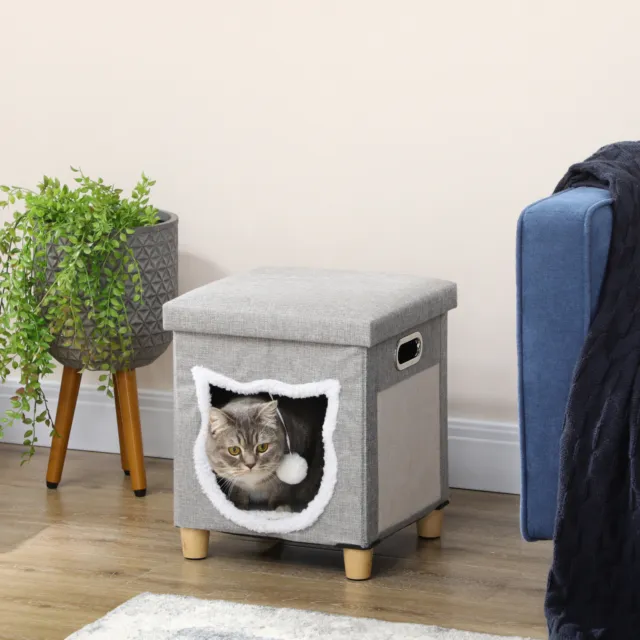 2 in 1 Cat Bed Ottoman, Comfortable Cat Sleeping Cave House w/ Cushion