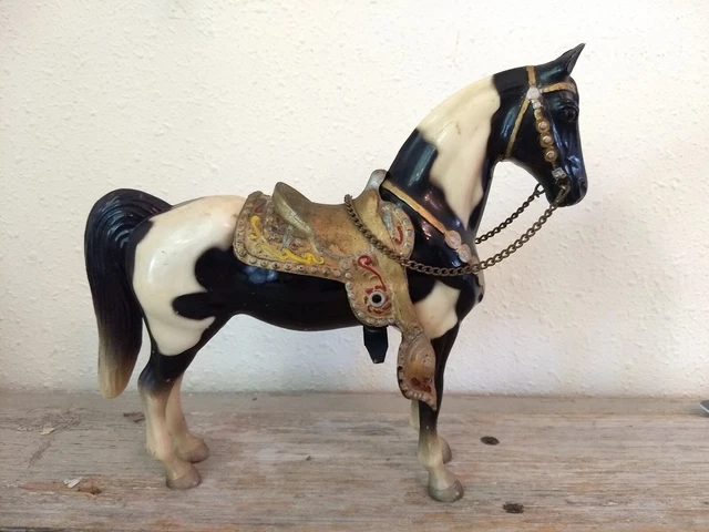 Vintage Horse Figurine Metal Reins Removable Saddle Hard Plastic Hollow Core