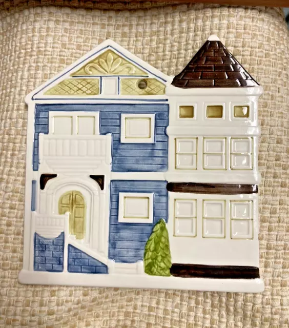 Hand Painted Otagiri Victorian Home Colorful Hanging Wall Art Trivet