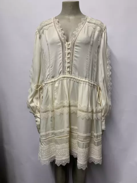 Self Portrait Cream Lace Trim Long Sleeve Mini Dress 14