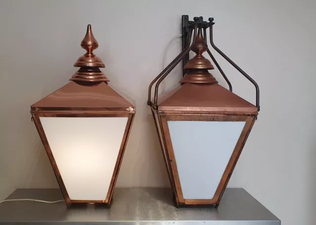 Large Vintage Copper Lanterns Pair Pub Outside Garden Lanterns Lamp Post Lights