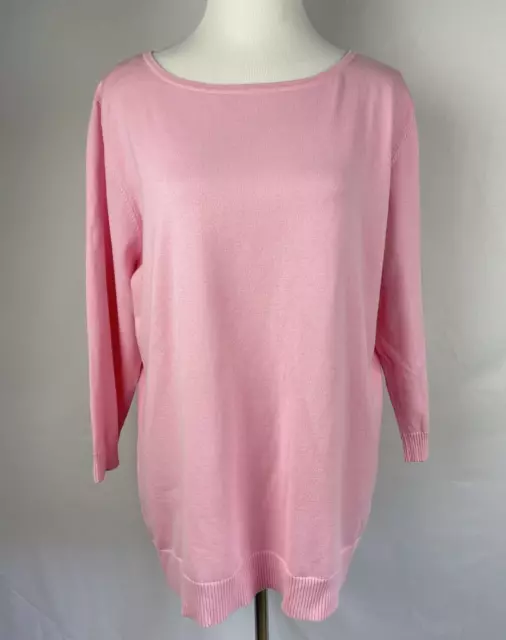 Lands End Sweater Women's Size XL Pink Baumwolle 3/4 Sleeve Lightweight Pullover