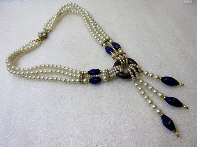 Collier Sautoir Vintage En Nacre Et Perles Facettées – Argenté, Sans Marque