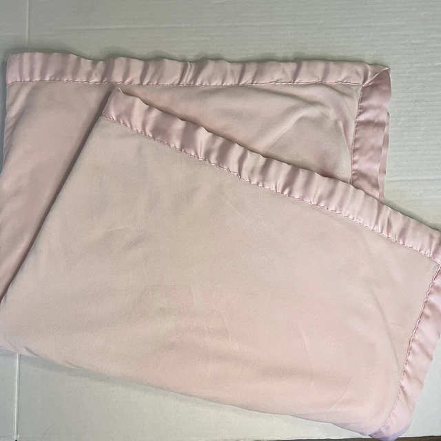 Pottery Barn Kids PINK Baby Blanket Soft Plush Solid Satin Trim 28" x 40"