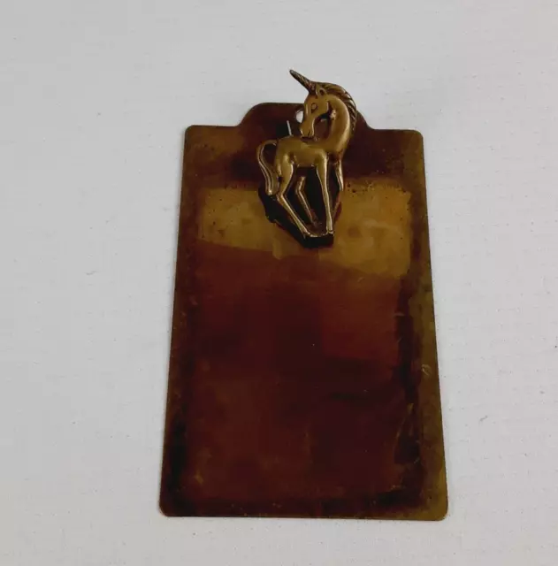 Solid Brass Small Clipboard with Unicorn Clip 7 5/8" x 4 1/2" Taiwan