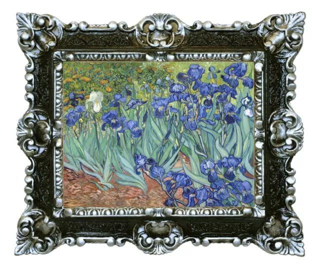 Stampa Su Carta Telata Quadro Vincent Van Gogh Iris Cornice Stile Barocco 45X37