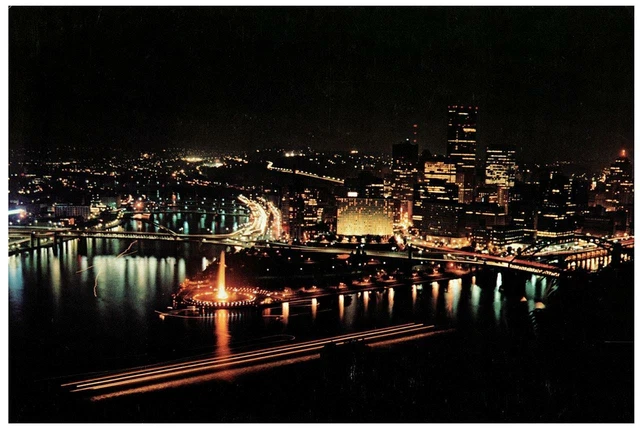 VINTAGE DISCOVER PITTSBURGH Point State Park Skyline at Night Unused ...