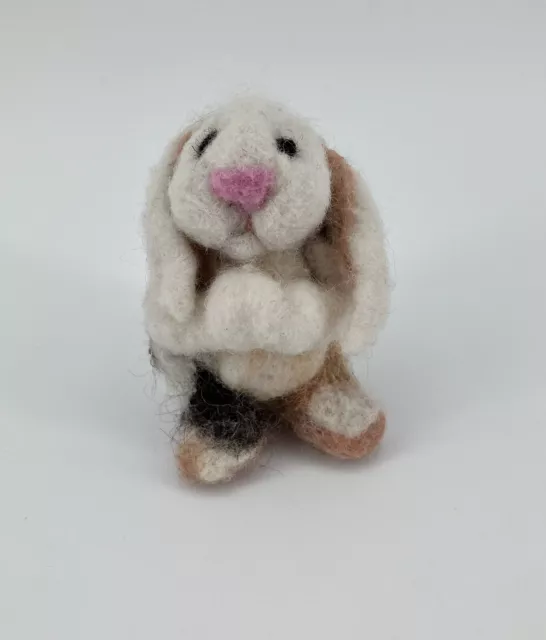 Brown & White Handmade Needle Felted Bunny Rabbit Spring Easter ~ Mini 3” Plush
