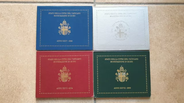 Le 4 divisionali Vaticano FDC in Euro di Papa Giovanni Paolo II dal 2002 al 2005