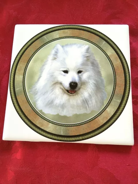 Tile Trivet American Eskimo "Spitz" New Handmade Ceramic Porcelain 6" x 6"