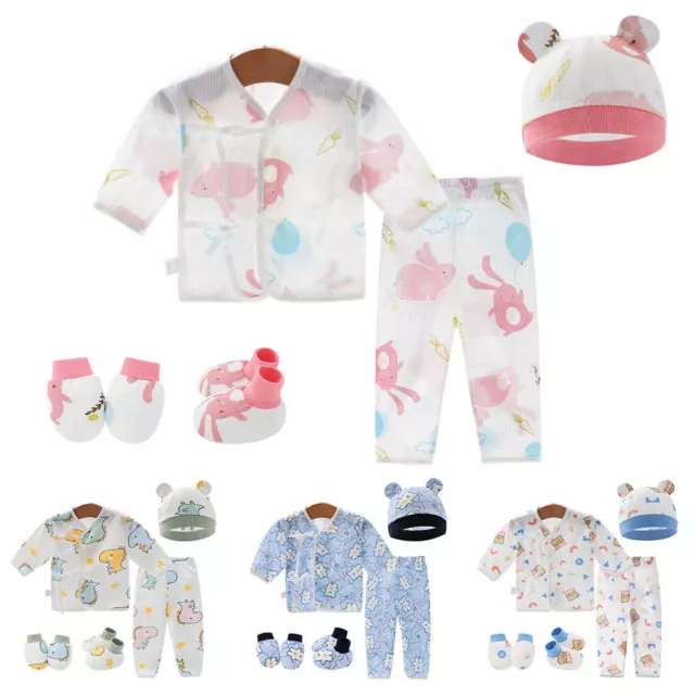 0–6 Monate Baby-Sommer-Baumwoll-Outfits 5-Teiliges Baby-Kleidungsset Tops + 。