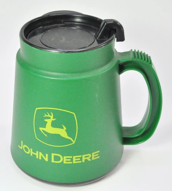 John Deere Green Plastic D Handle Coffee Shuttle Mug Cup With Lid Wide Large