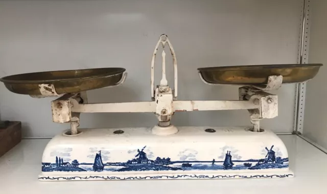 Antike Waage von Krups Roberval, 10 kg Küchenwaage, Delfter Blau