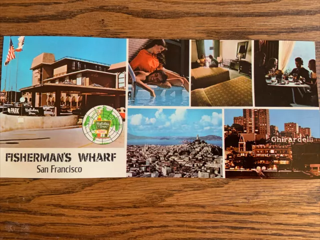 Vintage San Francisco Fisherman's Wharf Holiday Inn Advertising Postcard 9" X 4"