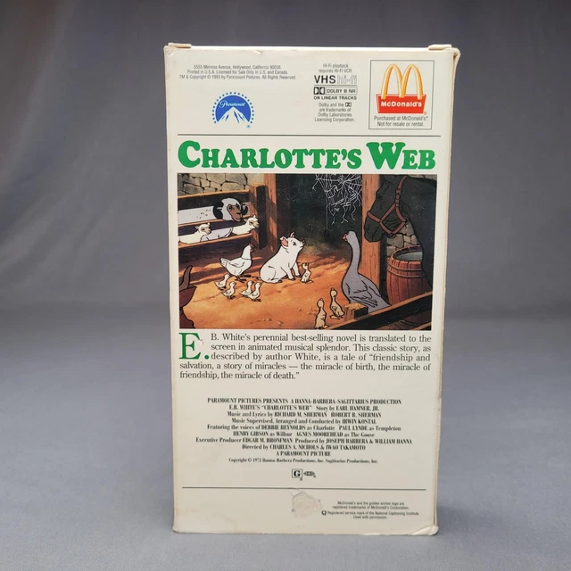 VINTAGE CHARLOTTE'S WEB VHS 1973 Animated Movie 1993 Paramount ...